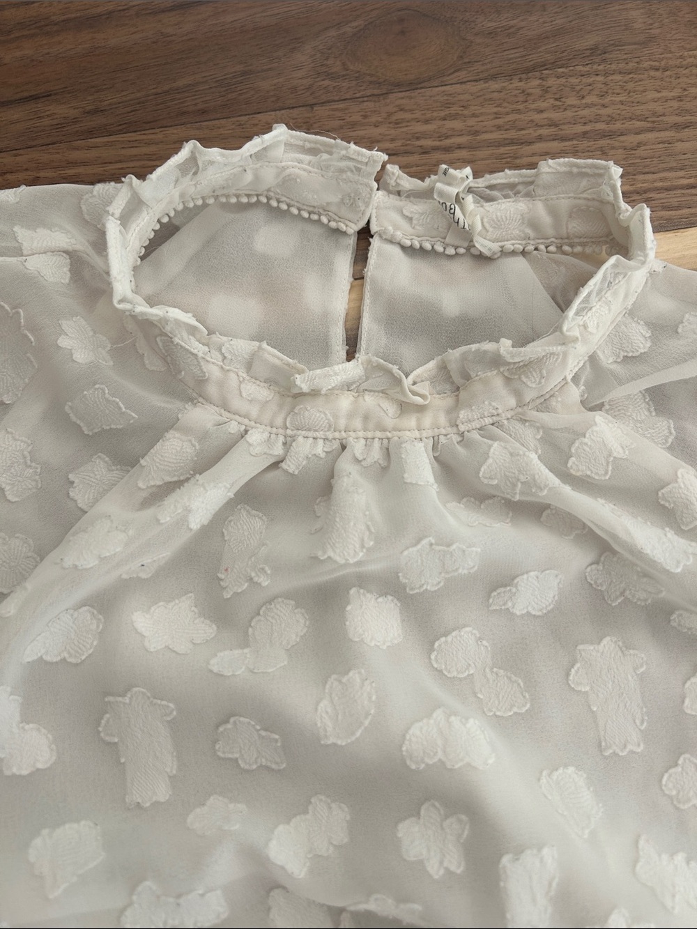 Anthropologie Cream Textured Ruffle-Neck Blouse - Picture 2 of 6